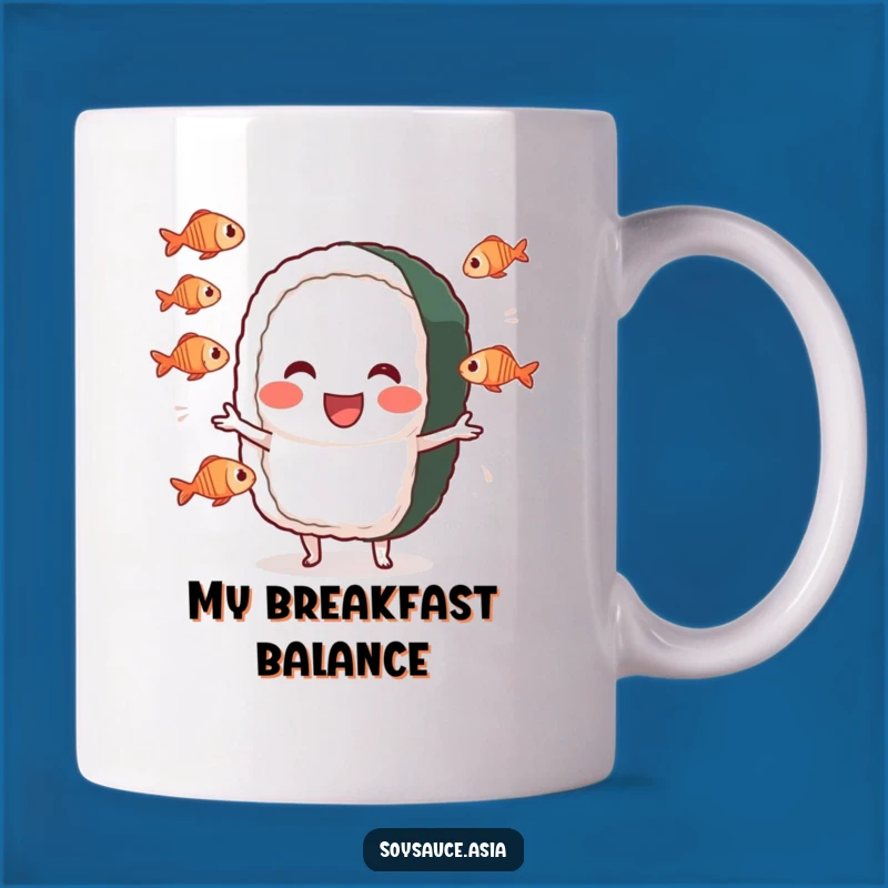 Funny Sushi Juggler Mug: Cheerful Roll's Fishy Acrobatics Gift