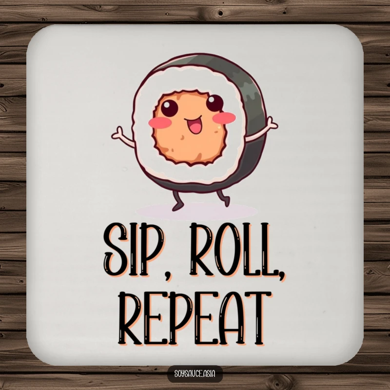 Funny Sushi Roll Coasters: A smiling sushi roll dances happily, providing charming and funny protection for your tables.