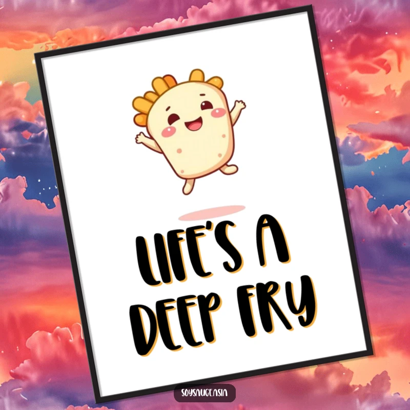 Funny Free Printable Wall Art: Smiling tempura piece doing a delightful bouncy leap